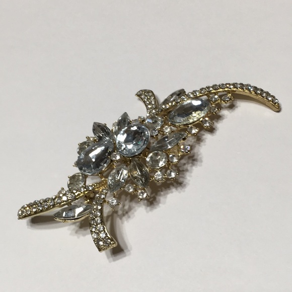 Statement Brooch silver stones,gold tone metal NEW - Picture 10 of 15